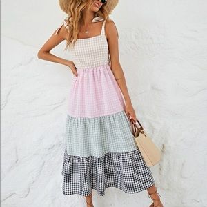 Color block gingham print dress